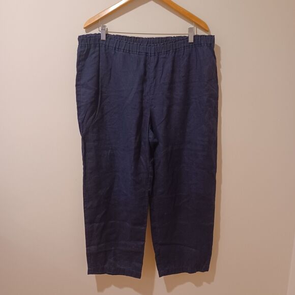Eileen Fisher Pants 100% Organic Linen Pull On Elastic Waist Wide Tapered Leg L - Picture 1 of 6